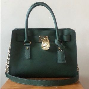 Michael Kora Green Saffiano Leather Satchel